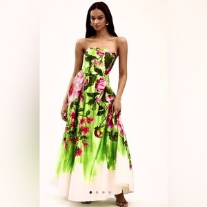 NWT retail $348 size 0 BHLDN #Anthropologie)Kira Strapless floral maxi dress.